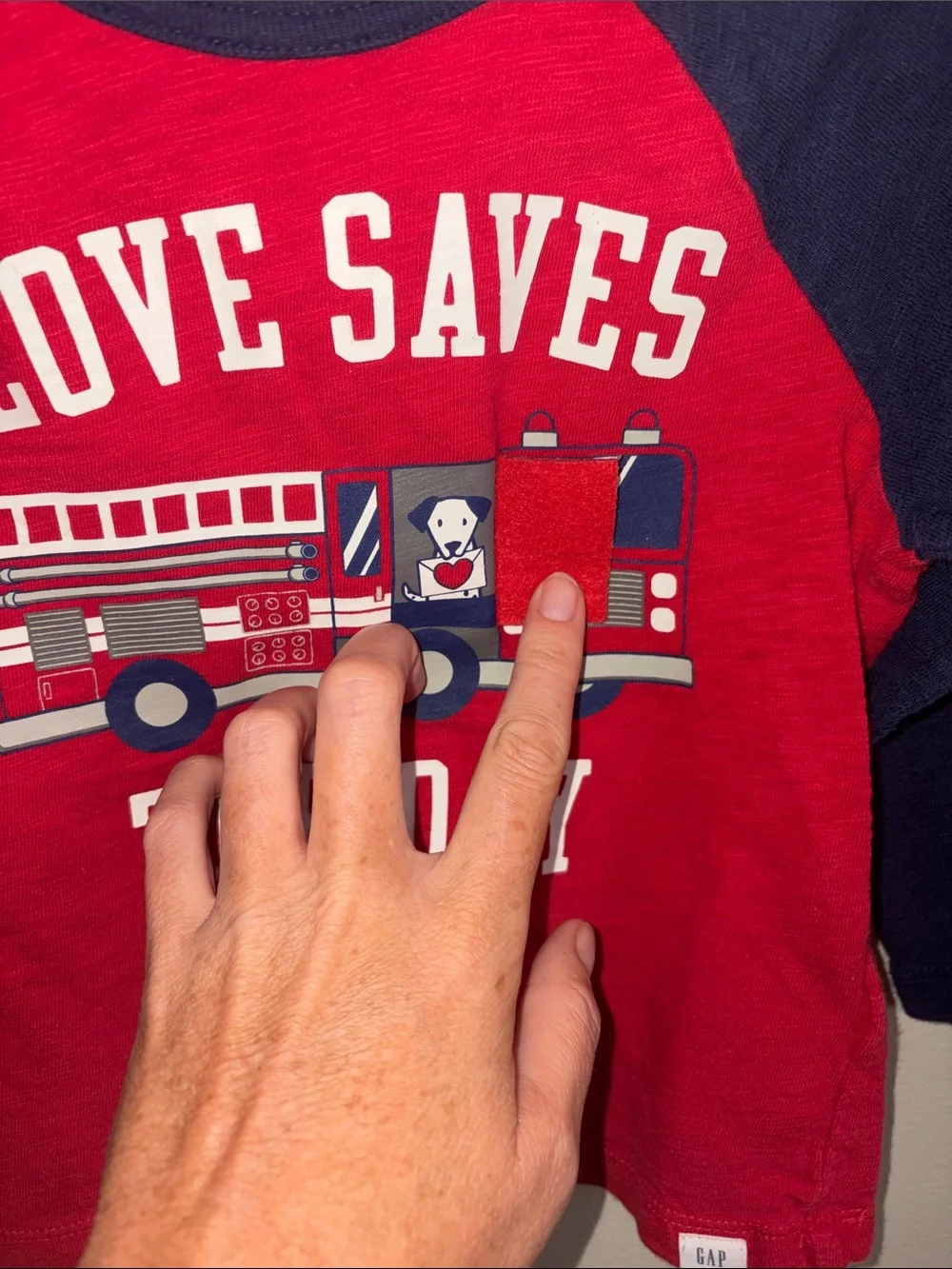GAP Red & Navy 'Love Saves The Day' Firetruck Long Sleeve Tee